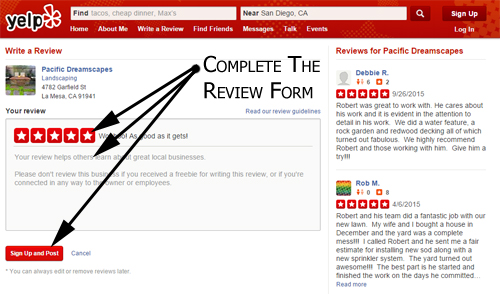 complete the yelp review form